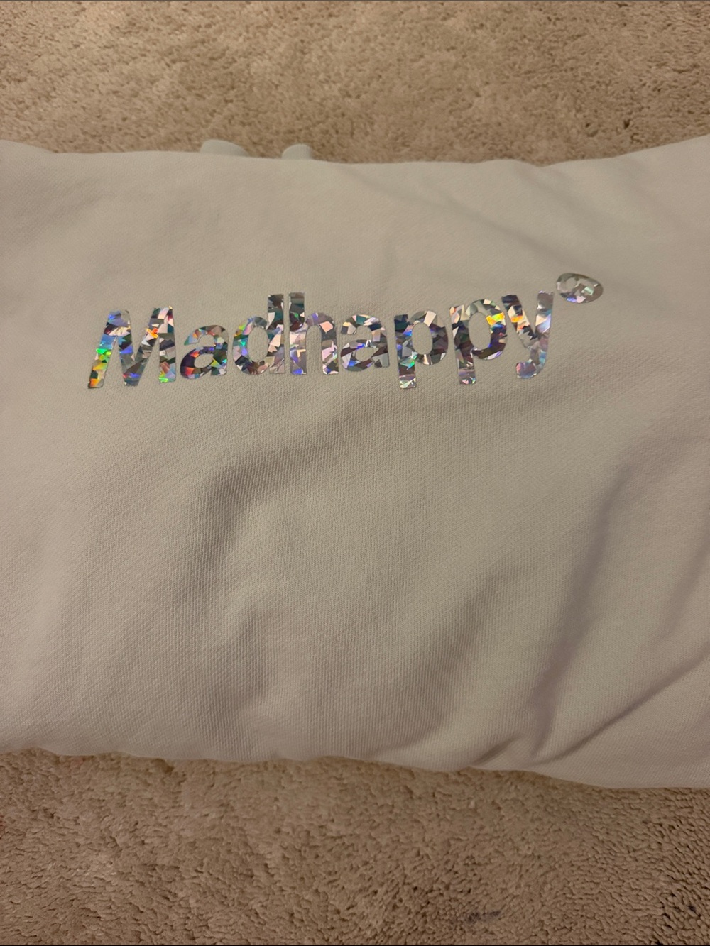Women’s White 'Madhappy' Logo Tee with Iridescent Detail